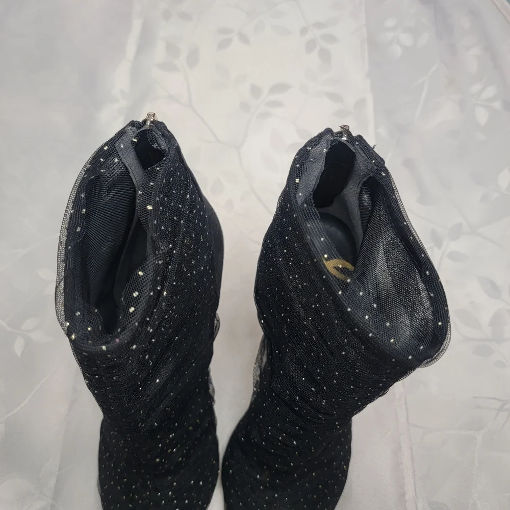 Sam Edelman Farren Glitter Mesh Tulle Pointed Toe Stiletto Heeled Ankle Booties‎